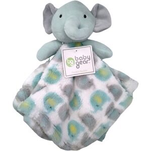 Baby Gear NWT Aqua Gray Elephant Security Blanket Lovey Soft Fleece White Blue